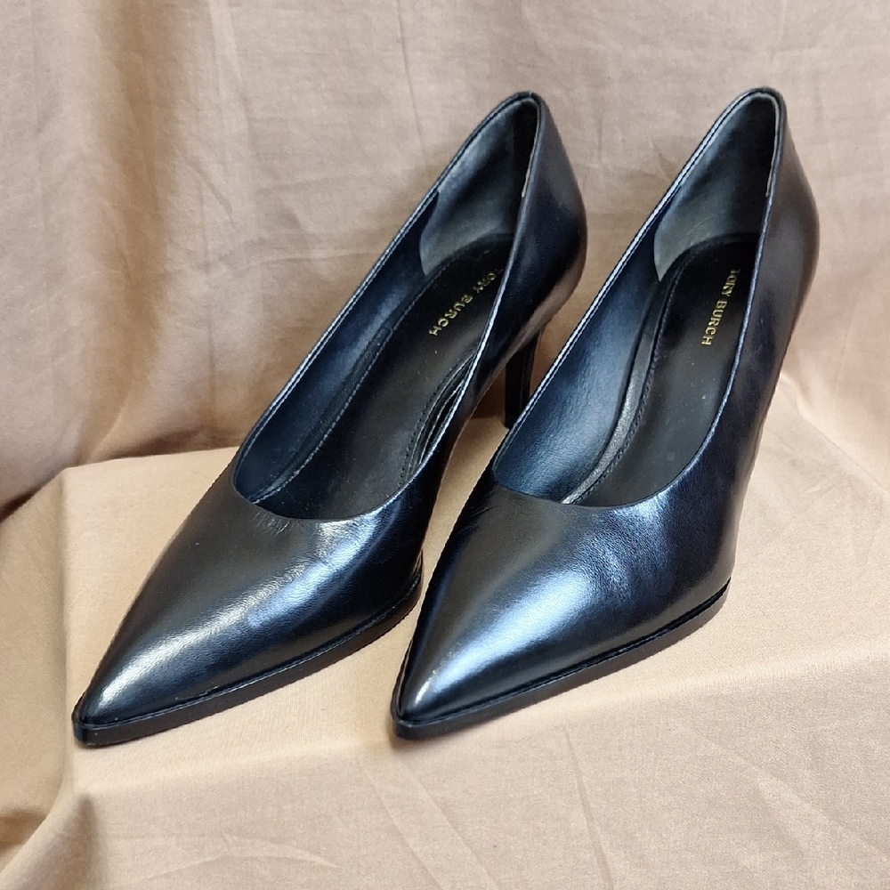 Tory Burch Iconic Leather Mid-Heel Black Pumps Women's Size 7M
